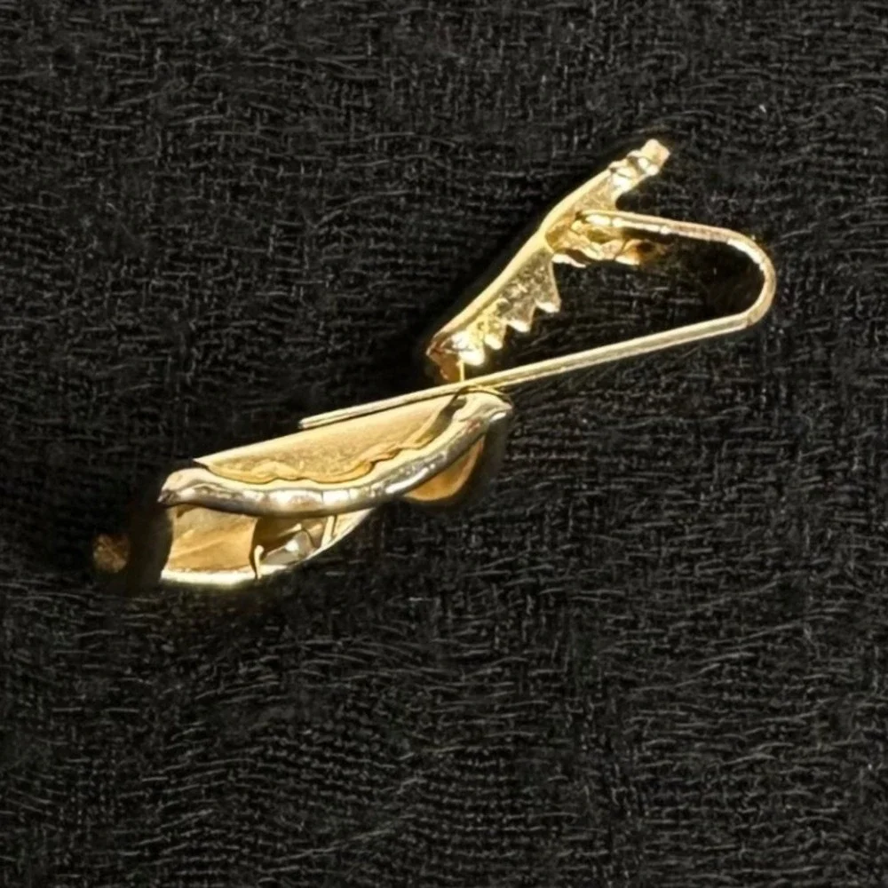 Vintage Gold Tone Cufflinks Tie‎ Bar Set MOP Rhinestone Square
